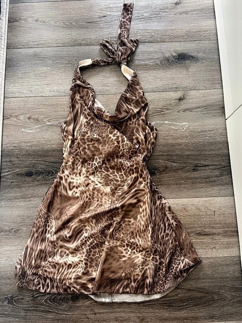 See You Monday Brown Leopard-Print Mesh Maxi Slip Dress Size Medium